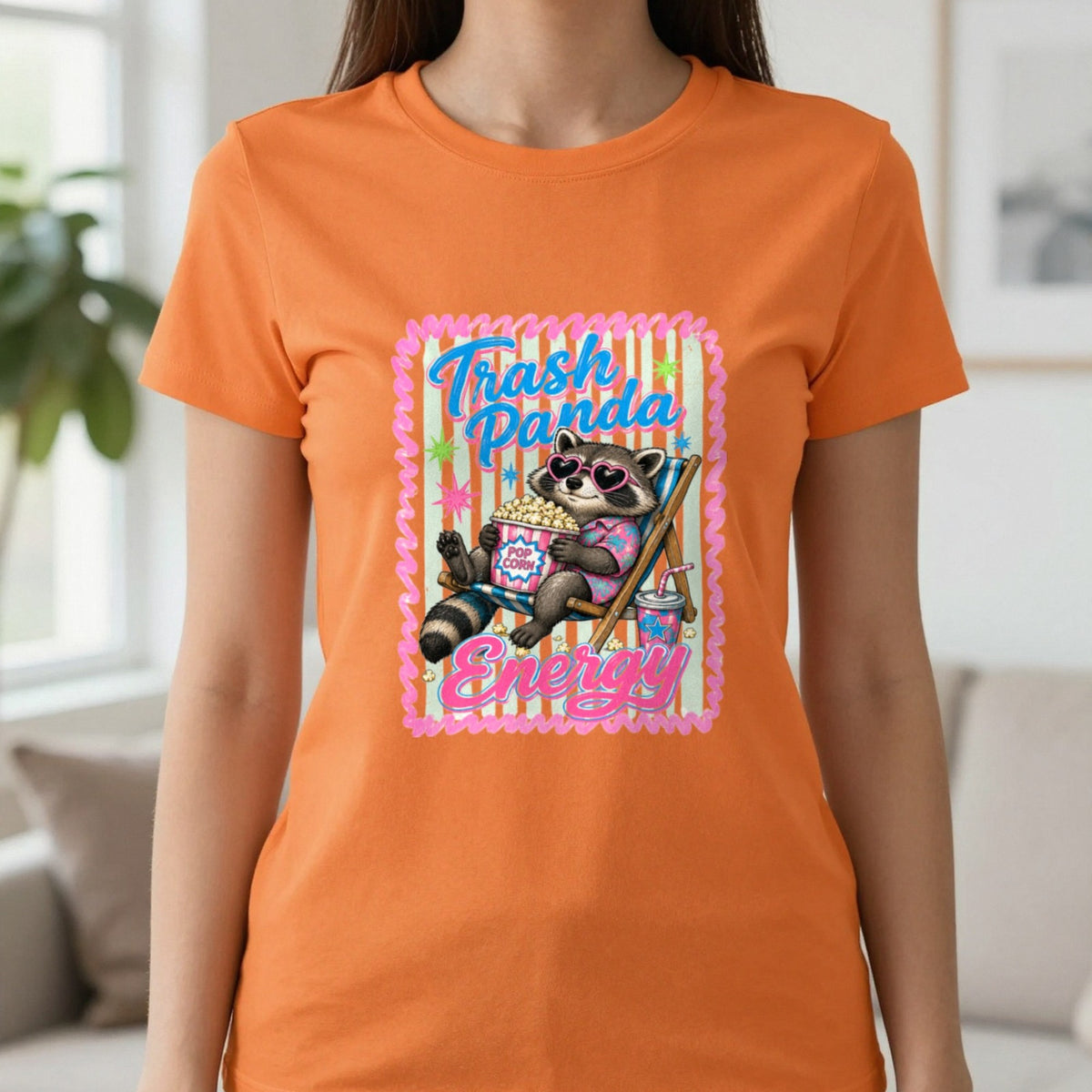Trash Panda Energy T-Shirt & Sweatshirt in Orange, worn, our photo