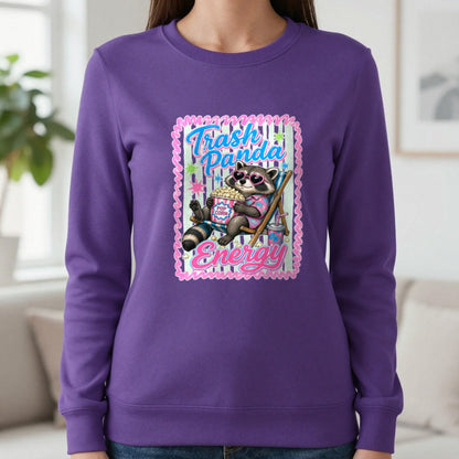 Trash Panda Energy T-Shirt & Sweatshirt in Purple, worn, our photo