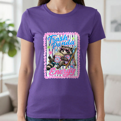Trash Panda Energy T-Shirt & Sweatshirt in Purple, worn, our photo