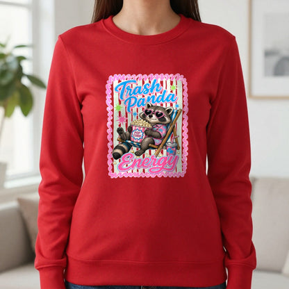 Trash Panda Energy T-Shirt & Sweatshirt in Red, worn, our photo