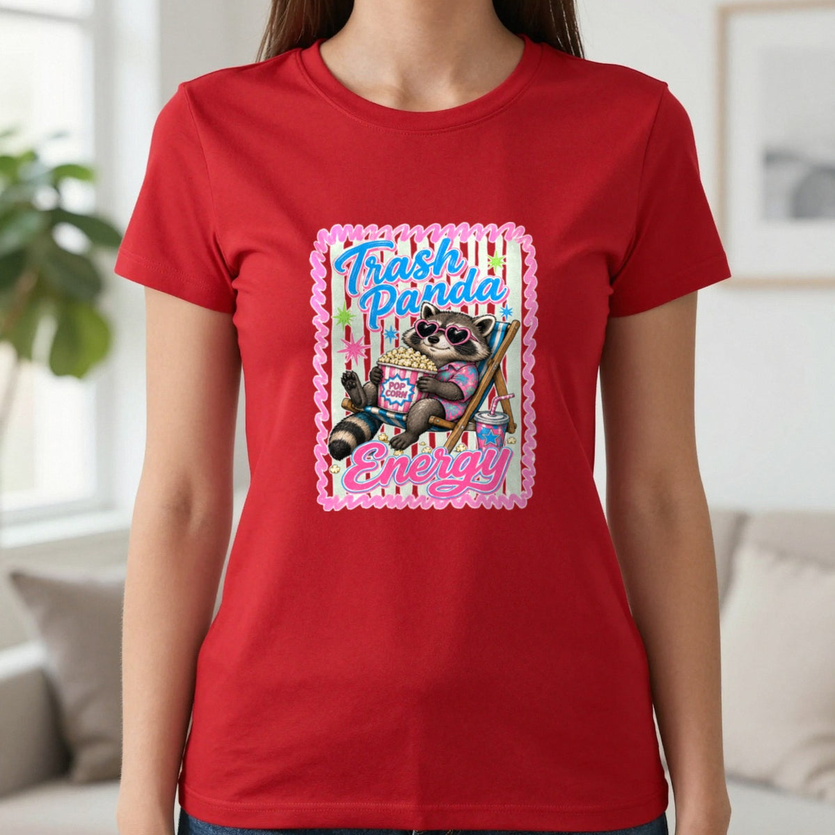 Trash Panda Energy T-Shirt & Sweatshirt in Red, worn, our photo