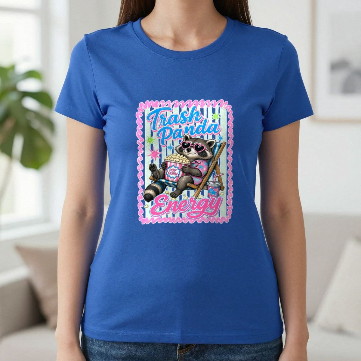 Trash Panda Energy T-Shirt & Sweatshirt in Royal, worn, our photo