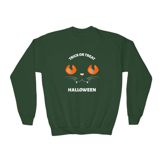 Trick Or Treat Black Cat Kids Halloween Sweatshirt