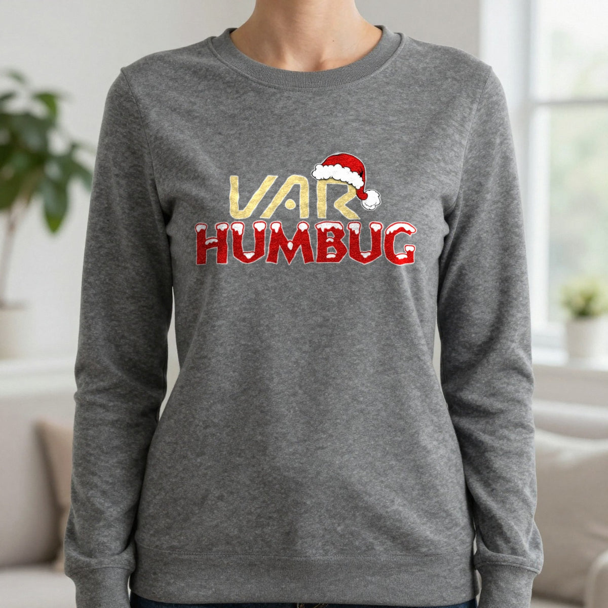 VAR Humbug Christmas T-Shirt & Sweatshirt in Charcoal, worn, our photo