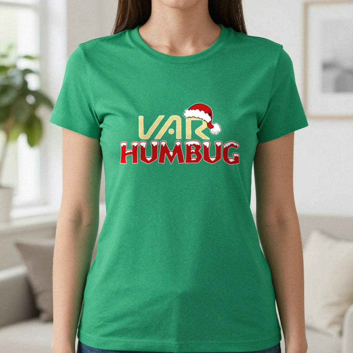 VAR Humbug Christmas T-Shirt & Sweatshirt in Irish Green, worn, our photo