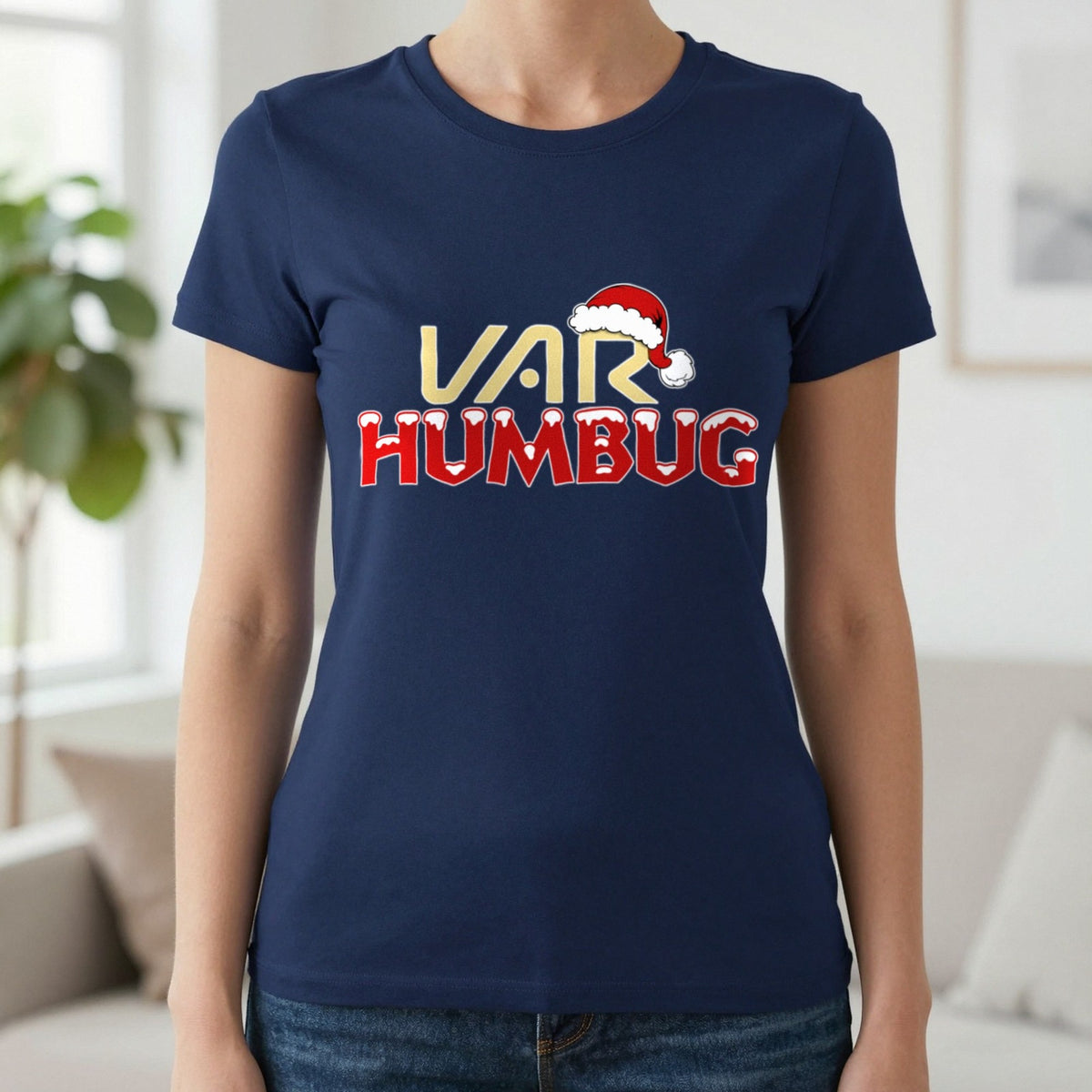 VAR Humbug Christmas T-Shirt & Sweatshirt in Navy, worn, our photo