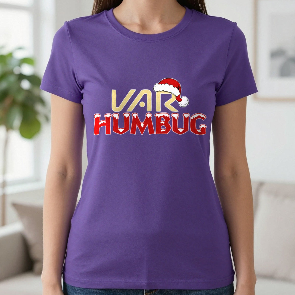 VAR Humbug Christmas T-Shirt & Sweatshirt in Purple, worn, our photo