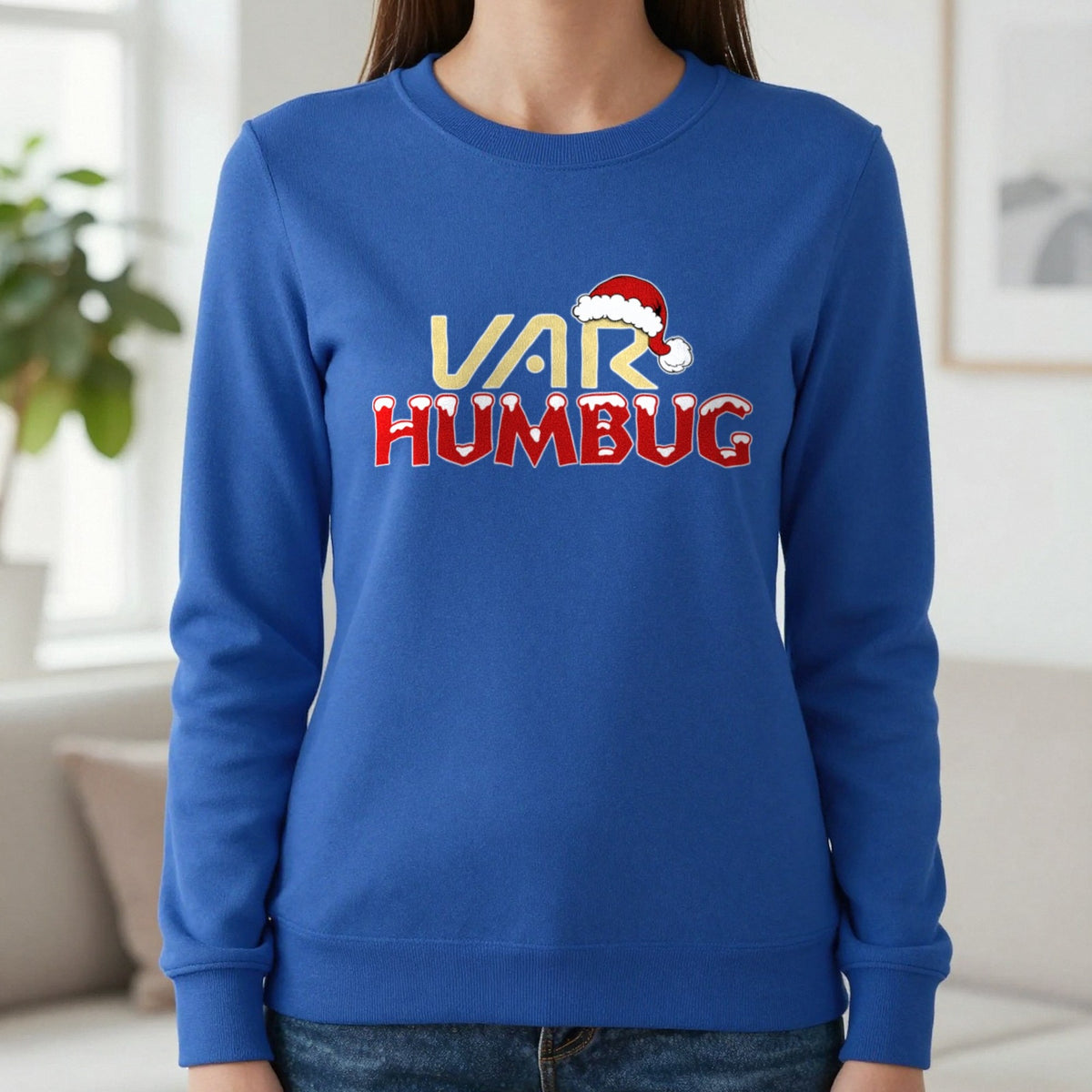 VAR Humbug Christmas T-Shirt & Sweatshirt in Royal, worn, our photo