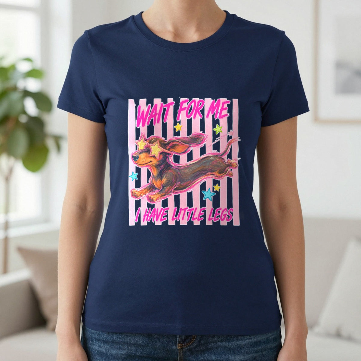 Wait For Me I Have Little Legs T-Shirt & Sweatshirt in Navy, worn, our photo