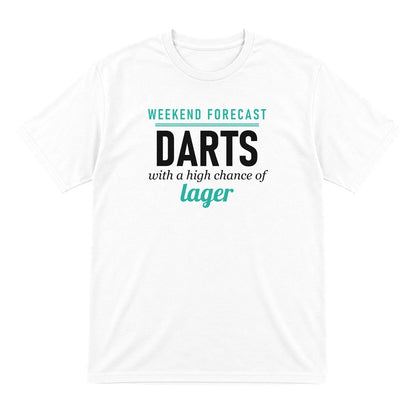 Weekend Forecast Darts With A Chance Of Lager Funny Darts T-Shirt & Sweatshirt T-Shirt in White