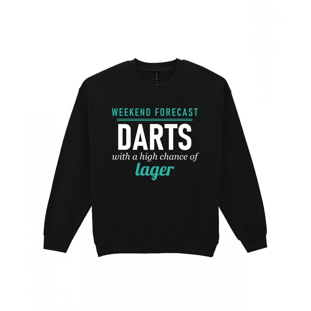 Weekend Forecast Darts With A Chance Of Lager Funny Darts T-Shirt & Sweatshirt Sweatshirt in Black