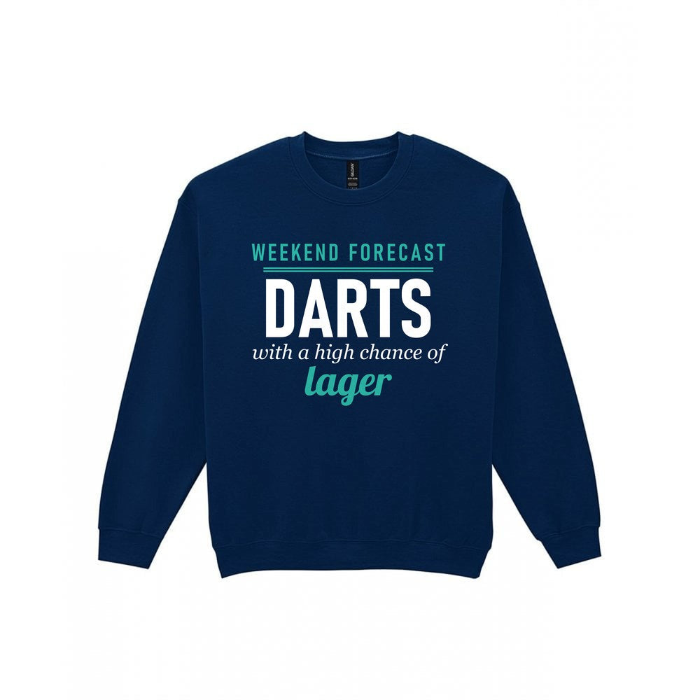 Weekend Forecast Darts With A Chance Of Lager Funny Darts T-Shirt & Sweatshirt Sweatshirt in Navy