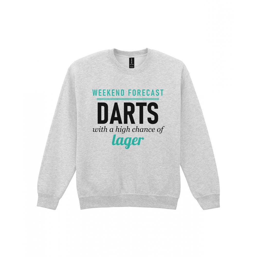 Weekend Forecast Darts With A Chance Of Lager Funny Darts T-Shirt & Sweatshirt Sweatshirt in Sport Grey