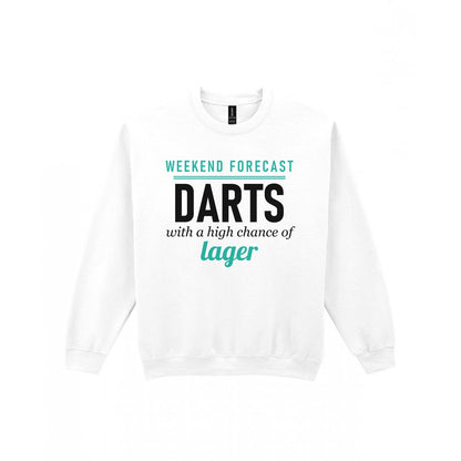 Weekend Forecast Darts With A Chance Of Lager Funny Darts T-Shirt & Sweatshirt Sweatshirt in White