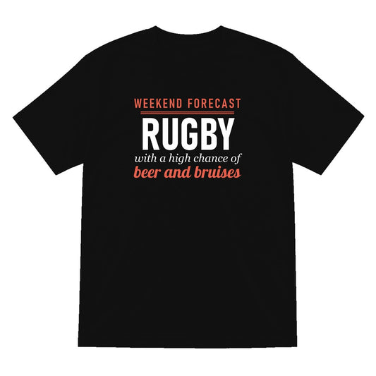 Weekend Forecast Rugby With A Chance Of Beer And Bruises Funny Rugby T-Shirt & Sweatshirt T-Shirt in Black