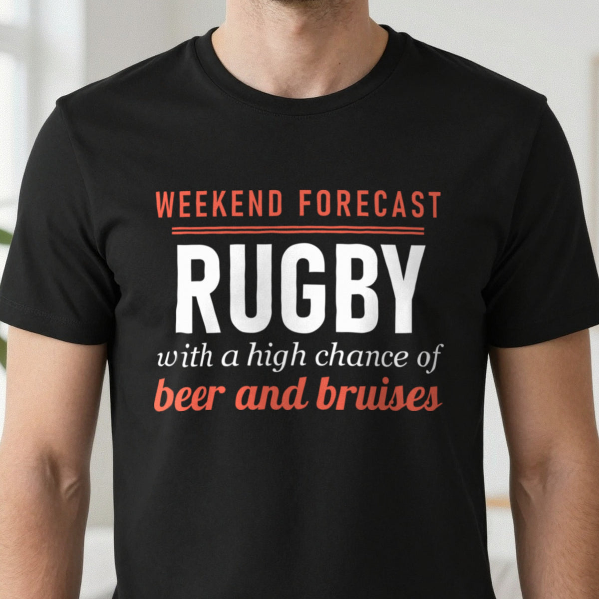 Weekend Forecast Rugby With A Chance Of Beer And Bruises Funny Rugby T-Shirt & Sweatshirt close-up