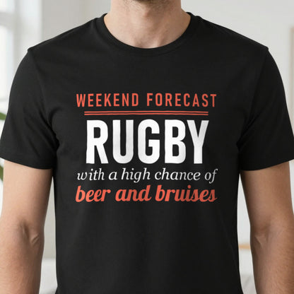 Weekend Forecast Rugby With A Chance Of Beer And Bruises Funny Rugby T-Shirt & Sweatshirt close-up