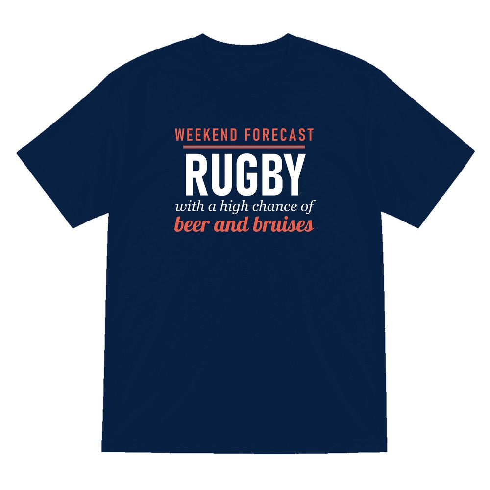 Weekend Forecast Rugby With A Chance Of Beer And Bruises Funny Rugby T-Shirt & Sweatshirt T-Shirt in Navy