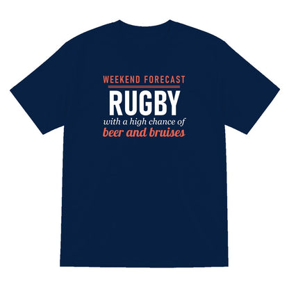Weekend Forecast Rugby With A Chance Of Beer And Bruises Funny Rugby T-Shirt & Sweatshirt T-Shirt in Navy