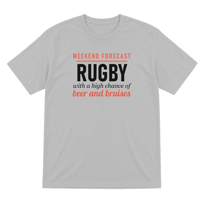 Weekend Forecast Rugby With A Chance Of Beer And Bruises Funny Rugby T-Shirt & Sweatshirt T-Shirt in Sport Grey