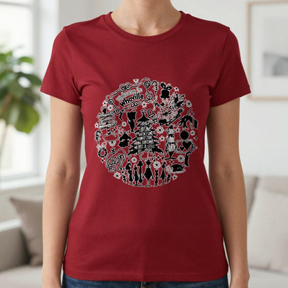 Welcome To Whoville Christmas Collage T-Shirt & Sweatshirt in Cardinal Red, worn, our photo