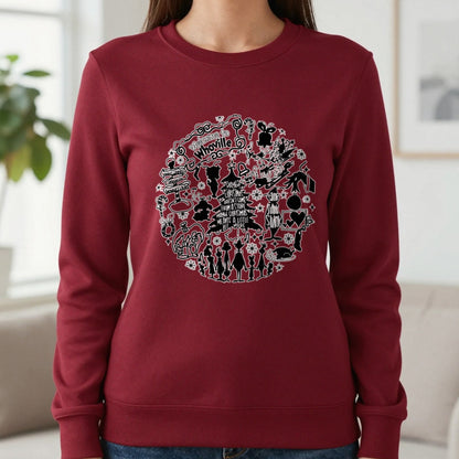Welcome To Whoville Christmas Collage T-Shirt & Sweatshirt in Cherry Red, worn, our photo
