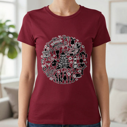 Welcome To Whoville Christmas Collage T-Shirt & Sweatshirt in Cherry Red, worn, our photo