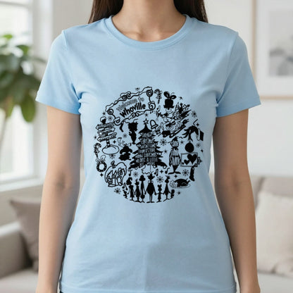 Welcome To Whoville Christmas Collage T-Shirt & Sweatshirt in Light Blue, worn, our photo