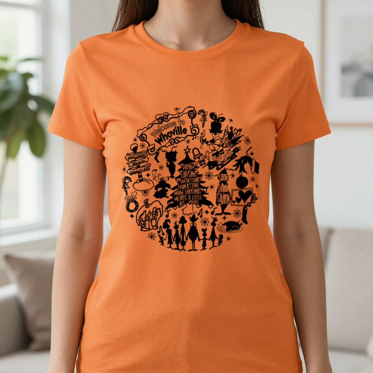 Welcome To Whoville Christmas Collage T-Shirt & Sweatshirt in Orange, worn, our photo