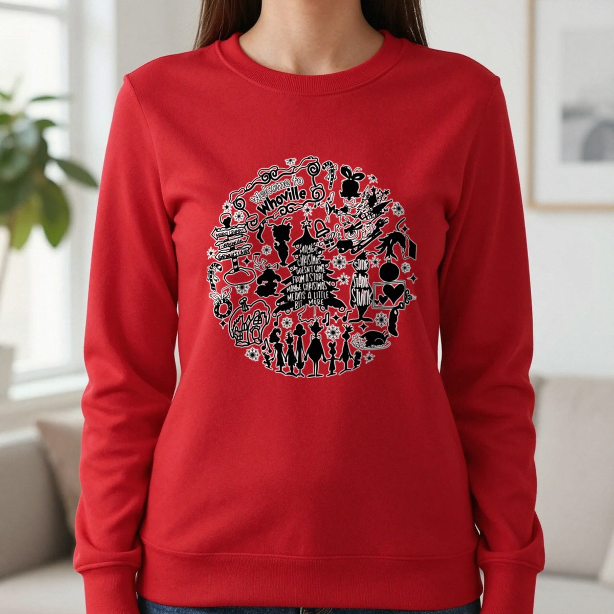Welcome To Whoville Christmas Collage T-Shirt & Sweatshirt in Red, worn, our photo