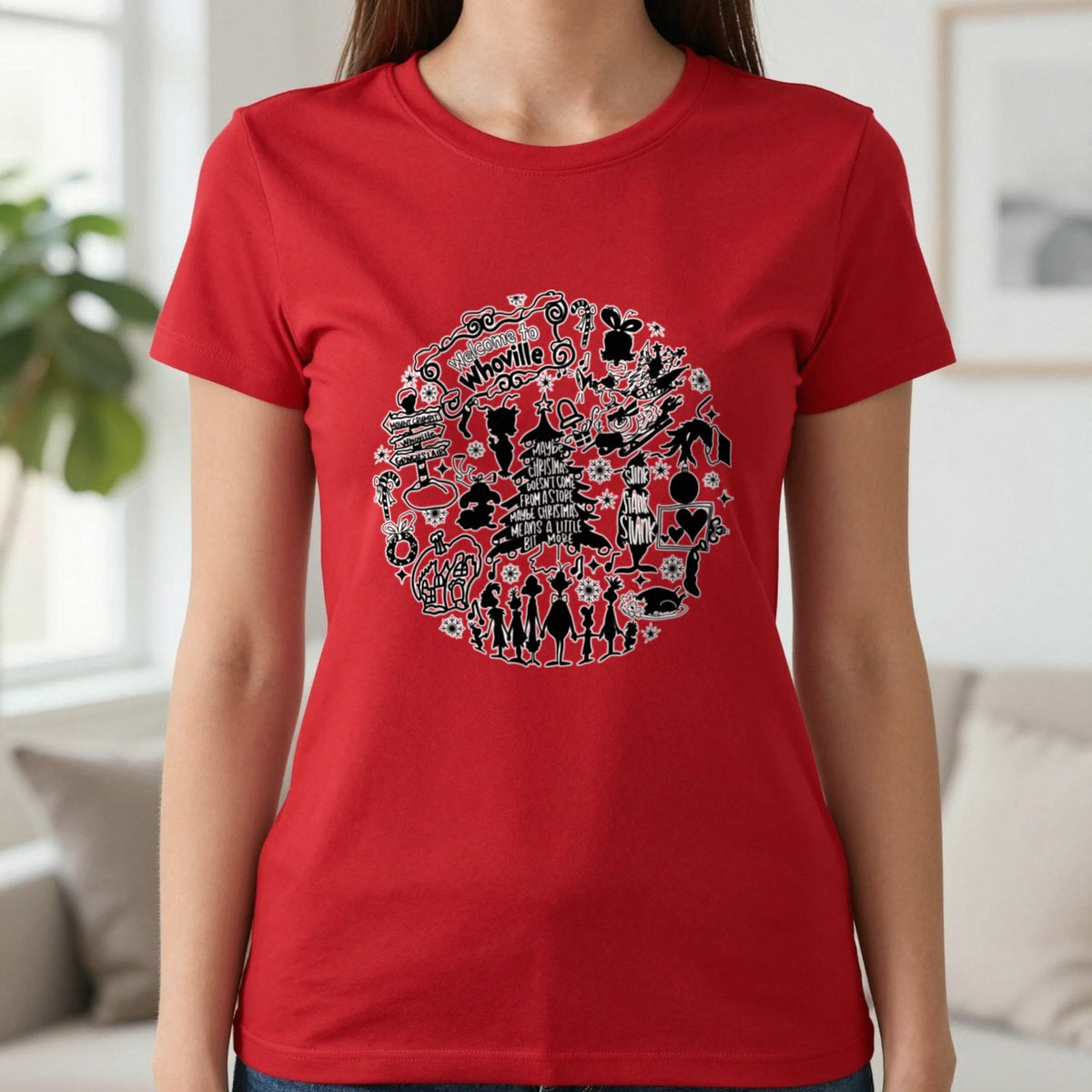 Welcome To Whoville Christmas Collage T-Shirt & Sweatshirt in Red, worn, our photo