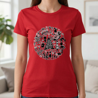 Welcome To Whoville Christmas Collage T-Shirt & Sweatshirt in Red, worn, our photo