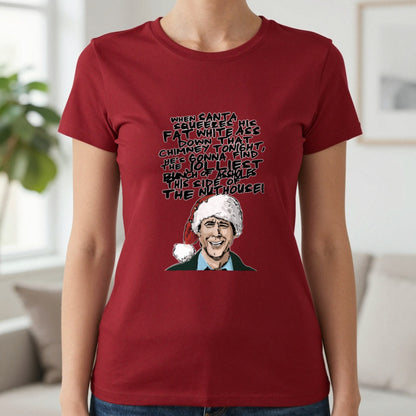 When Santa Squeezes Christmas Quote T-Shirt & Sweatshirt in Cardinal Red, worn, our photo