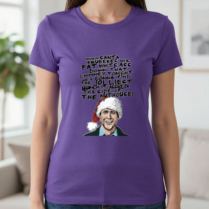 When Santa Squeezes Christmas Quote T-Shirt & Sweatshirt in Purple, worn, our photo