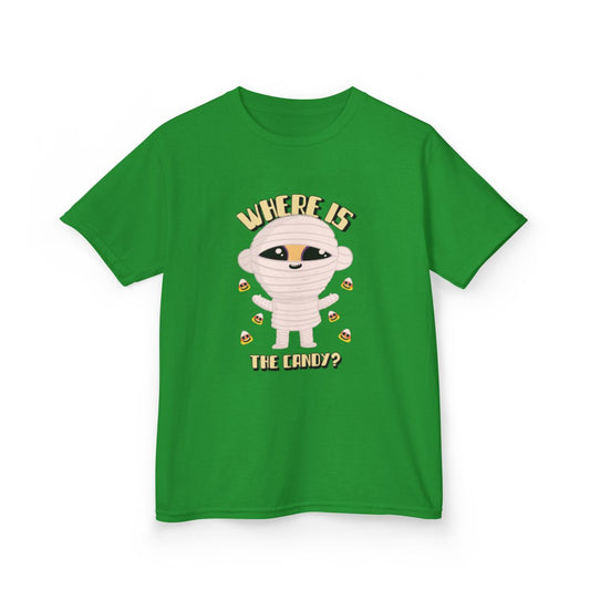 Where Is The Candy Halloween Mummy Kids T-Shirt - funny t-shirt by Cheeky Business
