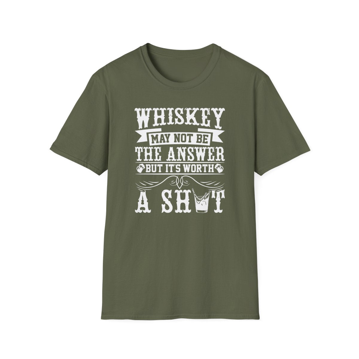 Whiskey May Not Be the Answer But It's Worth a Shot T-Shirt - funny t-shirt by Cheeky Business