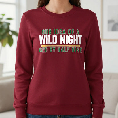 Our Idea Of A Wild Night Bed By Half Nine Funny Couples T-Shirt & Sweatshirt in Cherry Red, worn, our photo