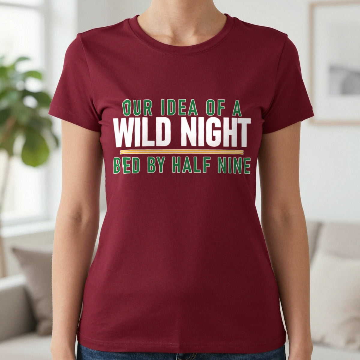 Our Idea Of A Wild Night Bed By Half Nine Funny Couples T-Shirt & Sweatshirt in Cherry Red, worn, our photo