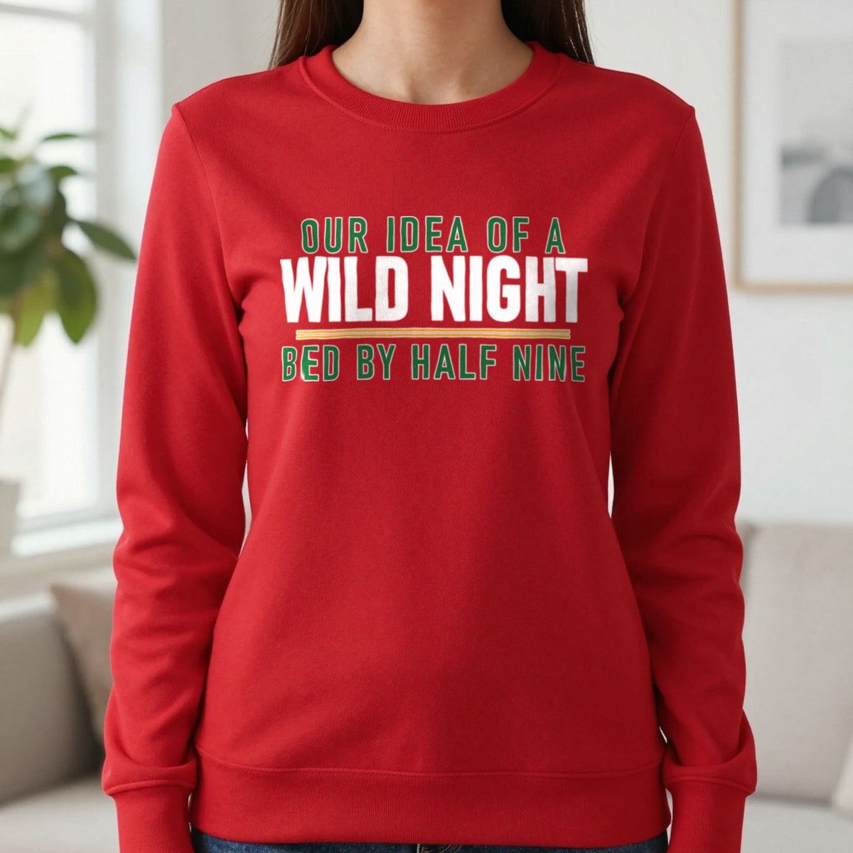 Our Idea Of A Wild Night Bed By Half Nine Funny Couples T-Shirt & Sweatshirt in Red, worn, our photo