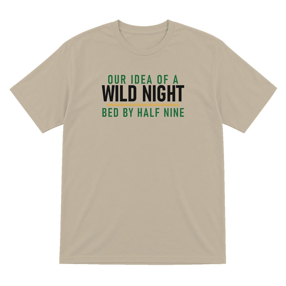 Our Idea Of A Wild Night Bed By Half Nine Funny Couples T-Shirt & Sweatshirt T-Shirt in Sand