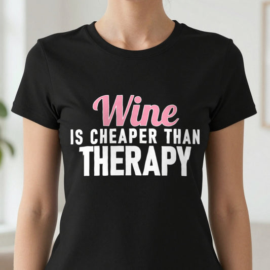 Wine Is Cheaper Than Therapy Funny Quote T-Shirt & Sweatshirt close-up