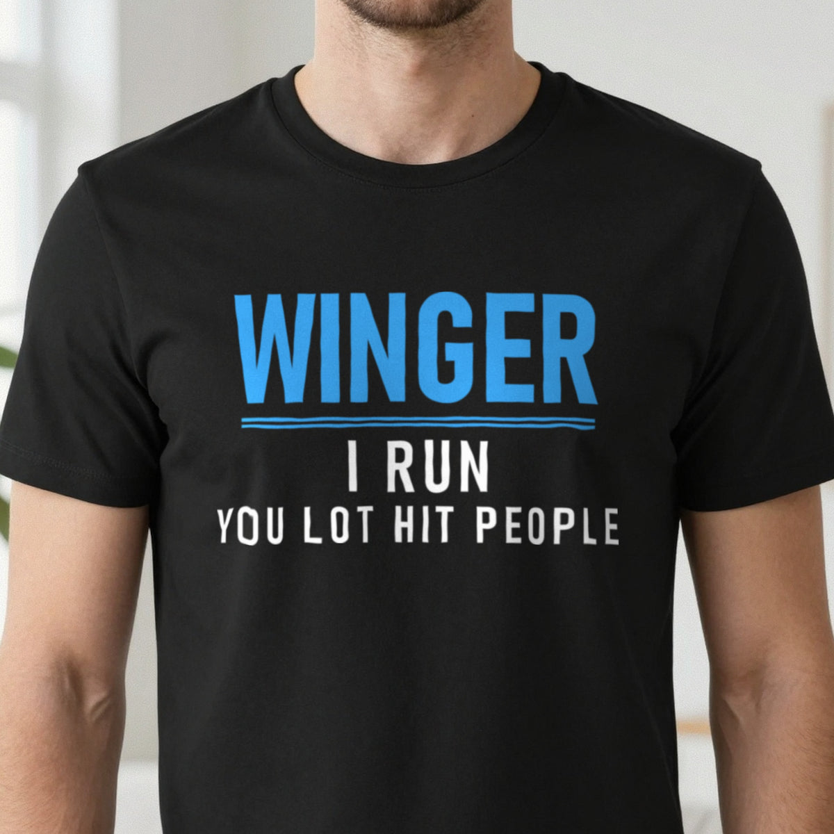 Winger I Run You Lot Hit People Funny Rugby Winger T-Shirt & Sweatshirt close-up