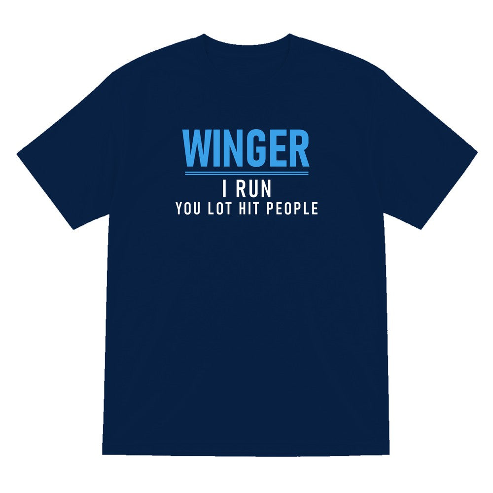 Winger I Run You Lot Hit People Funny Rugby Winger T-Shirt & Sweatshirt T-Shirt in Navy