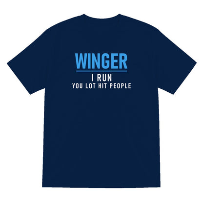 Winger I Run You Lot Hit People Funny Rugby Winger T-Shirt & Sweatshirt T-Shirt in Navy