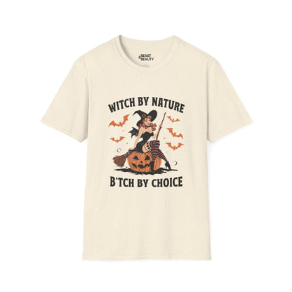 witch by nature b tch by choice funny halloween t-shirt t-shirt front product image