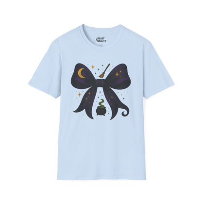 witchy bow t-shirt light blue t-shirt Halloween gift idea