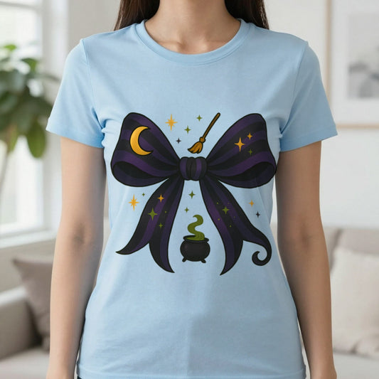 Witchy Bow T-Shirt in Light Blue, worn, our photo