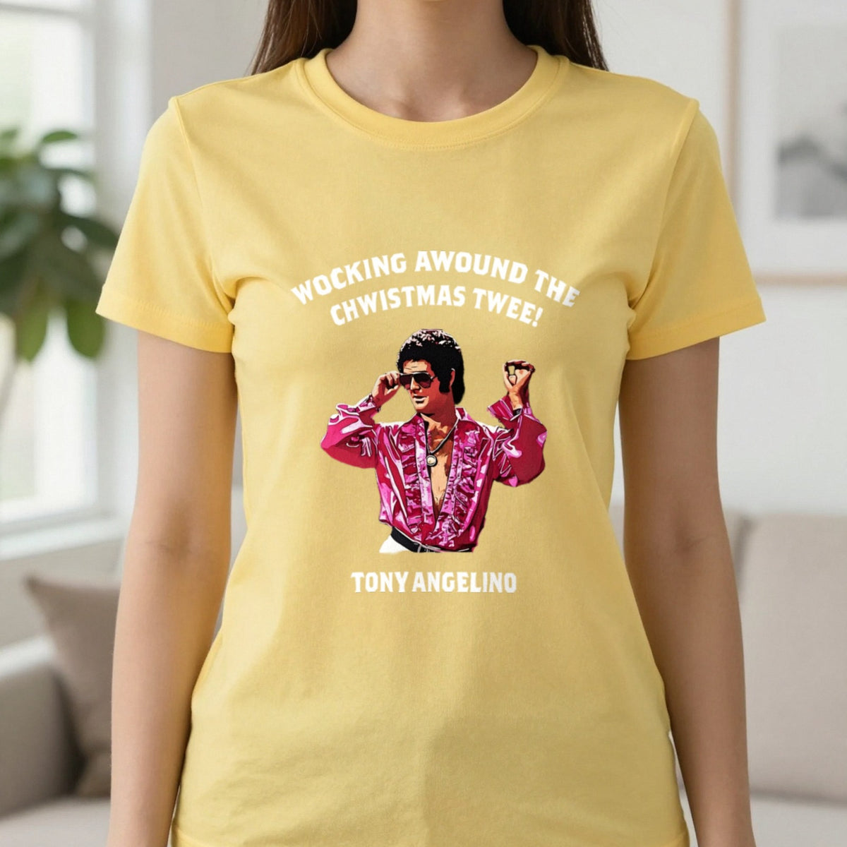 Wocking Awound The Chwistmas Twee Christmas T-Shirt & Sweatshirt in Daisy, worn, our photo