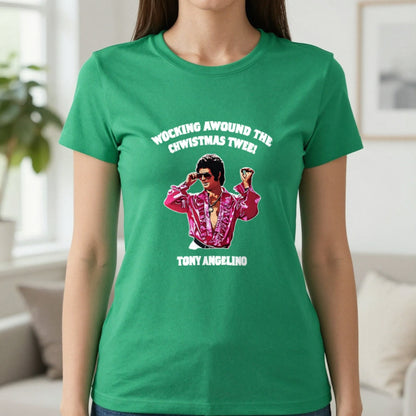 Wocking Awound The Chwistmas Twee Christmas T-Shirt & Sweatshirt in Irish Green, worn, our photo