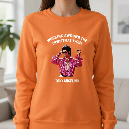 Wocking Awound The Chwistmas Twee Christmas T-Shirt & Sweatshirt in Orange, worn, our photo